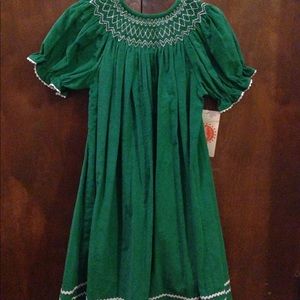 NWT Hand-Smocked Green Christmas Dress!